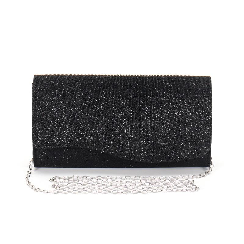 Women Fold Glitter Handbag Shiny Envelope Evening Bag Ladies Pleated Silver Clutch Chain Wedding Party Mini Long Purse
