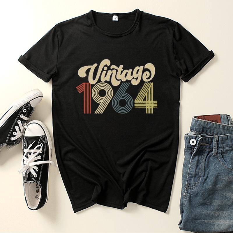 Vintage 1964 Buchstabenaufdruck Damen T-Shirt Kurzarm O-Ausschnitt Locker Damen T-Shirt Damen T-Shirt Oberteile Kleidung Camisetas Mujer