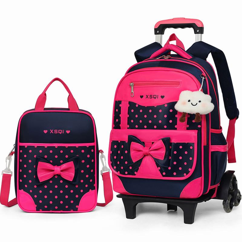 Children'S Tie Rod Schoolbag Three Rounds Girl Princess Primary School Backpack Girls Schoolbag 1-3-5 -6 Level Drag