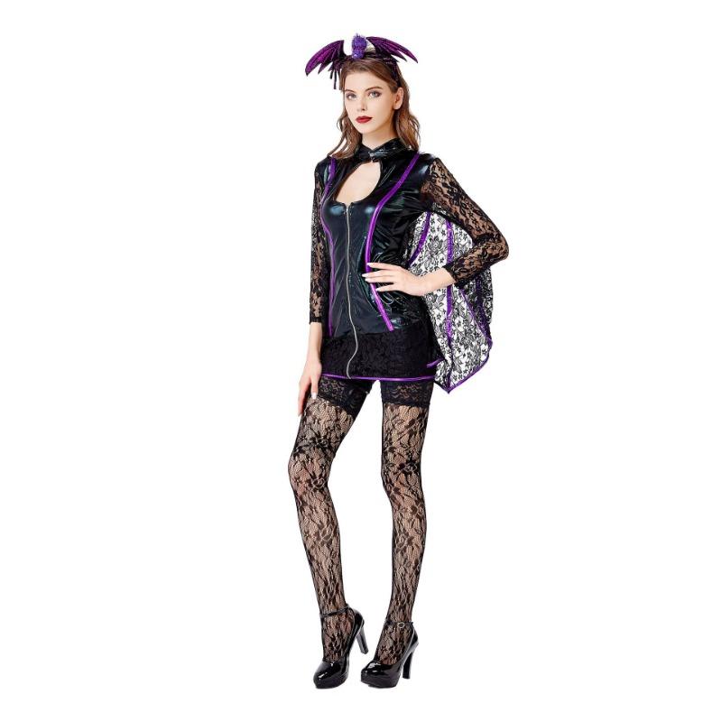 

Хэллоуин новый костюм королевы летучих мышей с кружевными крыльями из лакированной кожи для ролевых игр, выпускного вечера, вечеринки в баре, сценический костюм L