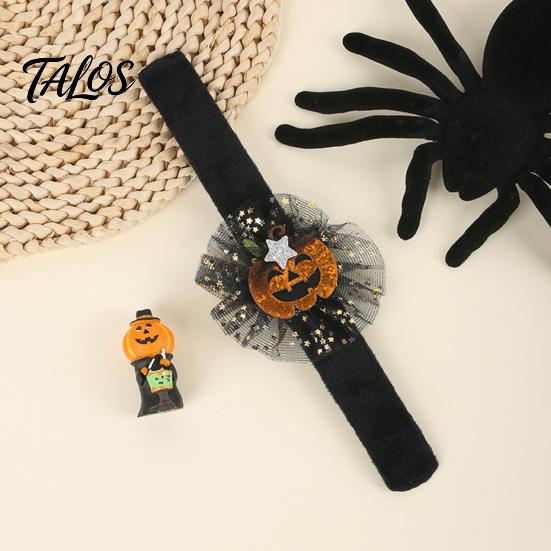 Assorted Pattern Slap Bands Stuffed Halloween Bracelets for Kids, Plush Pumpkin Ghost Skull Cute Wrist Velvet Wristband Party Favors Band with Sequin