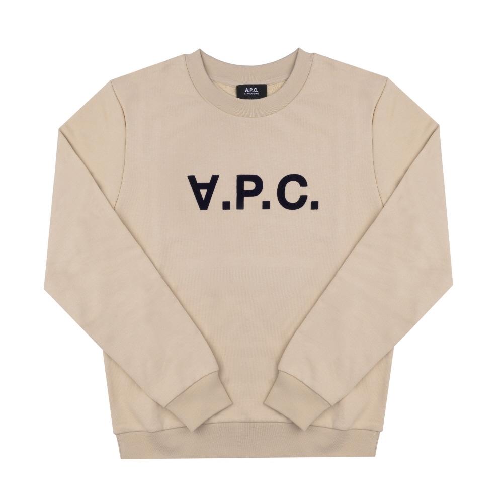 A.p.c. Velvet Logo Standard Grand Unisex Sweatshirt M27907 Tbi Beige Dark Navy