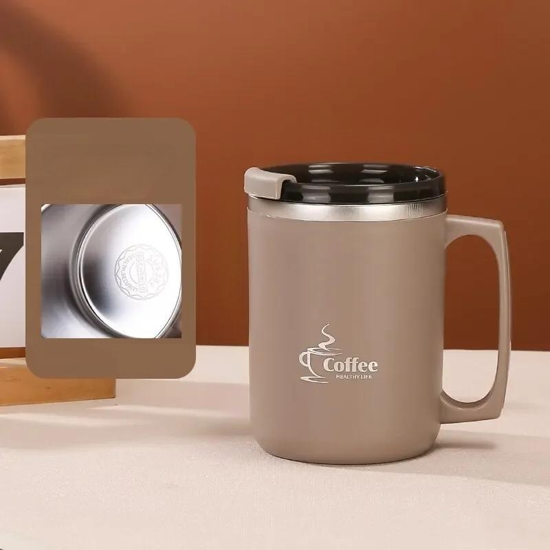 Stainless Steel Milk Coffee Cup with Handle, Double-layer Vacuum Travel Cup Suitable for Home Office Travel and Camping