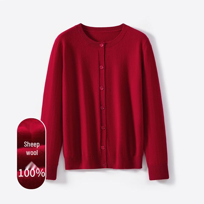 Snowforte Women's Pure Wool Crew Neck Knit Cardigan