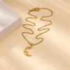 Gothic Stainless Steel Moon Pendant Necklace For Women Gold Color Zircon Choker Female Wedding Jewelry Collares Gifts