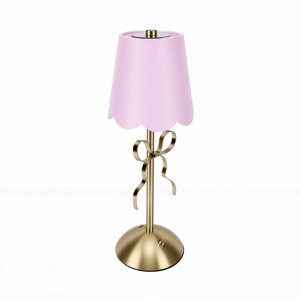 Luminária de Mesa Laço Dourado Estética Fofa Luz de Cabeceira com Cúpula de Tecido para Quarto Sala de Estar Sala de Jantar