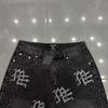 American Style MIXED EMOTION Vintage Rhinestone Hip Hop Denim Shorts Unisex Casual
