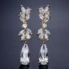 ZAKOL White Zircon Leaf Dangle Earrings for Women Shinny Water Drop Crystal Flower Pendant Earring Bridal Wedding Zircon