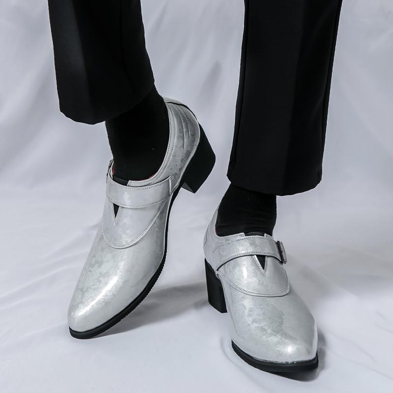 Fashion Fashion Men's Pointed Silver Green Monk Strap Loafter Leather Casual Shoes Male Formal Wedding Dress Homecoming Zapatos Hombre