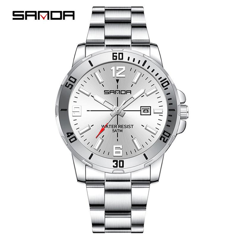 SANDA Premium Multifunction Waterproof Men s Quartz Watch with Steel Band