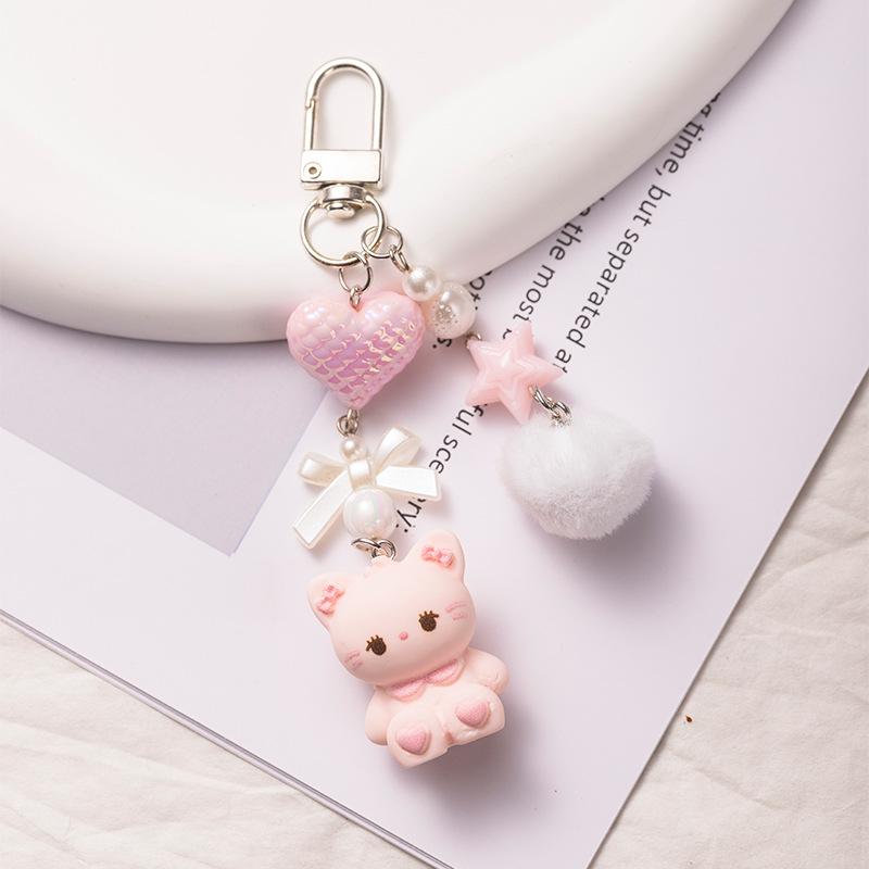 Portachiavi con Ciondolo Coniglio Peluche Cartone Animato - Ciondolo a Forma di Cuore per Borsa, Ornamento Versatile Stile Ins Ragazzino