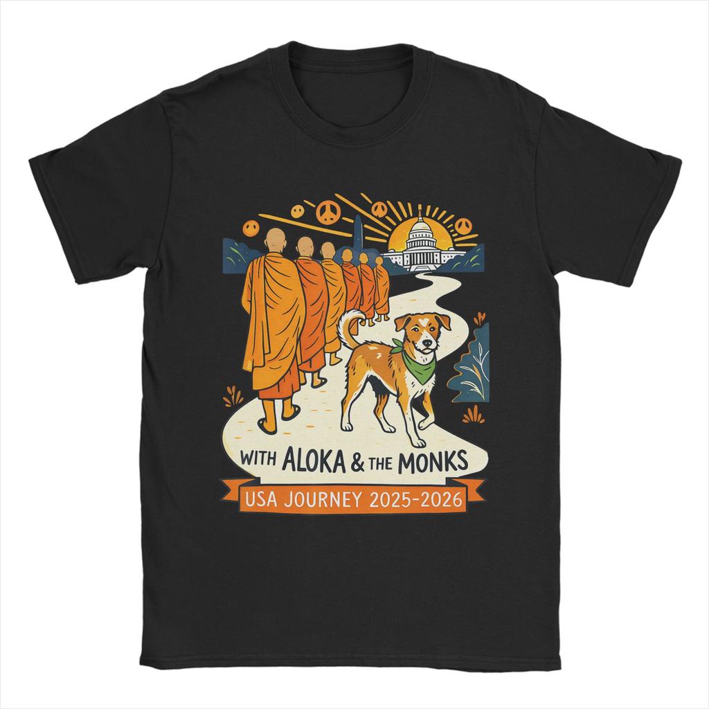 Mens Buddhist Monks Walk For Peace Aloka Dog T Shirt Cotton Clothing Novelty Short Sleeve Crew Neck Tees Gift Idea TShirt
