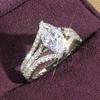Huitan Trendy Luxury Marquise Cut Ring Female Bright Zirconia Finger Accessories for Engagement Bridal Wedding Band