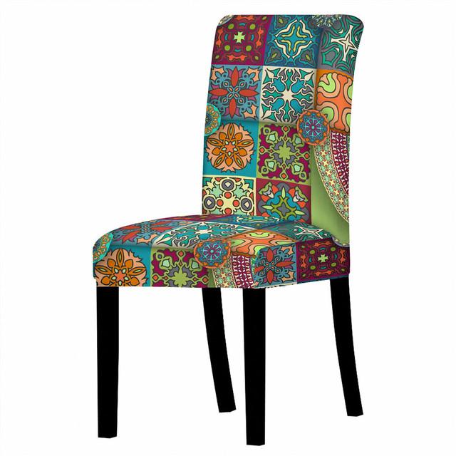 

Эластичный чехол на стул Мандала для кухонных табуретов, чехлы на сиденья с цветочным принтом, обеденный эластичный чехол на стул для дома, банкета, свадьбы 1pc