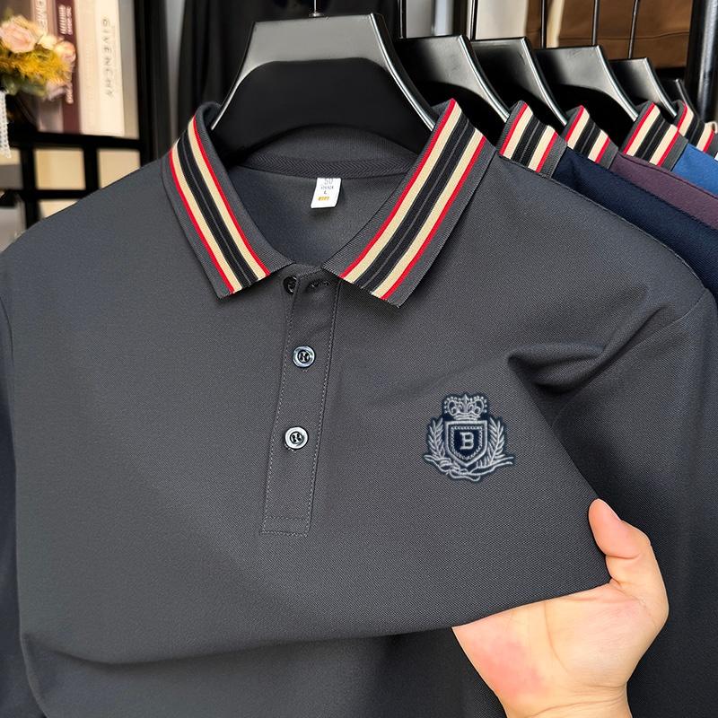 Men s Polo Shirt Multicolor Lapel Long Sleeve T-Shirt Autumn Badge Print Wrinkle Resistant Fashion Men s Wear M