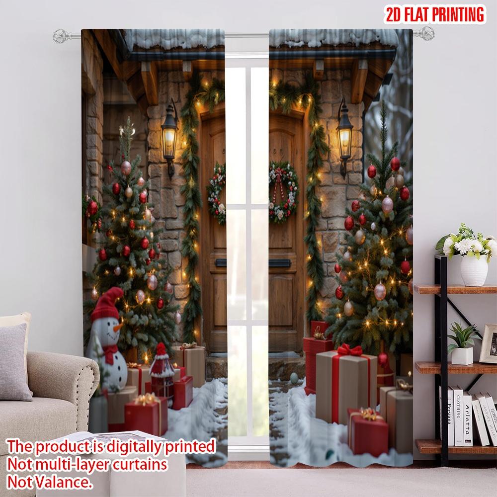 

Set Of 2 Flat Printing Christmas Scene Curtain Colorful Snowmen Candy Bars Polyester Without Electricity Family Curtains Made Machine Washable W100*H70(CM)-Rod Pocket&1PCS