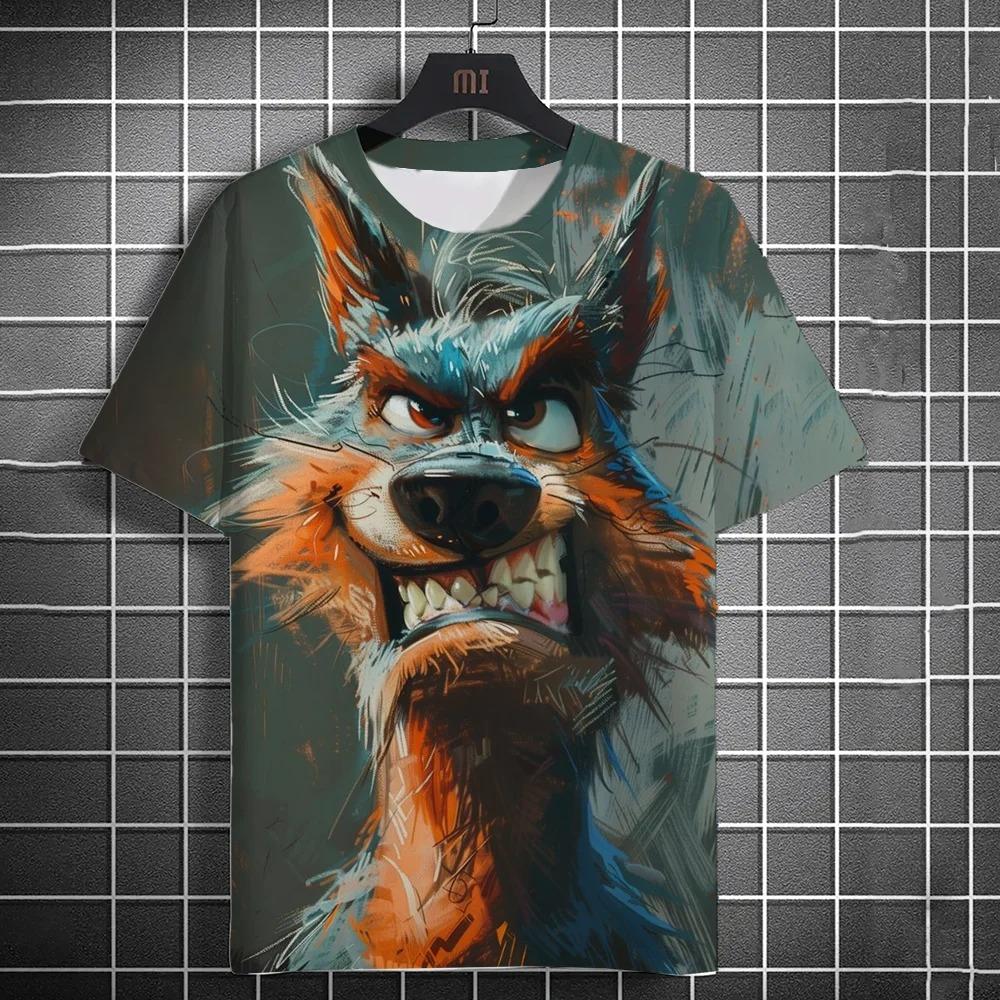 New Fashion Men's Casual T-shirt 3D Printing Fun Animal Print Short Sleeve Street Fashion Wolf Fox Print Round Neck Top