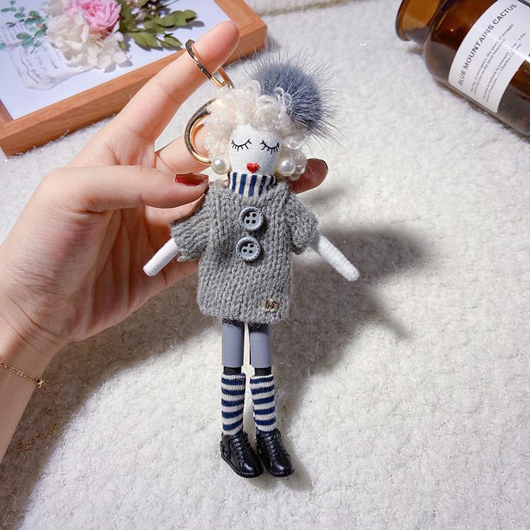 Cute Women Doll Keychain Sweater Dress Bag Pendant Gift Korean Style Durable Cotton Material