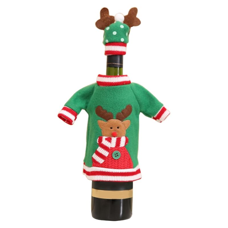 

Christmas Wine Bottle Sweater Cover with Hat New Year Xmas Party Dinner Table