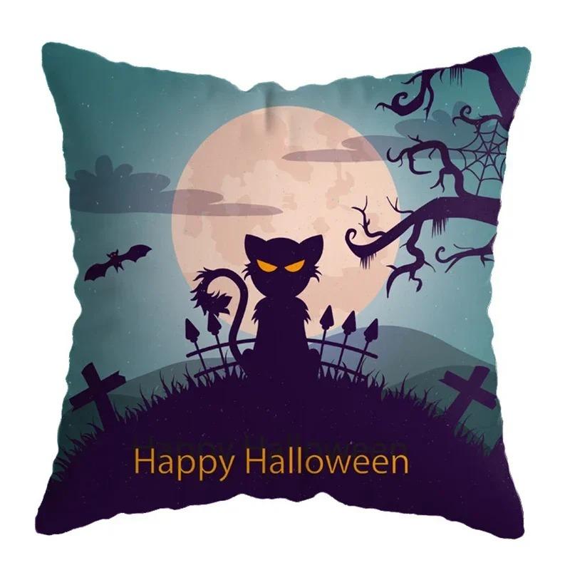 Home Decor Halloween-Themed Cushion Covers With Spooky Scenes Pattern Cushion Cover Suitable For Sofa Bedroom Car Pillow Cover
