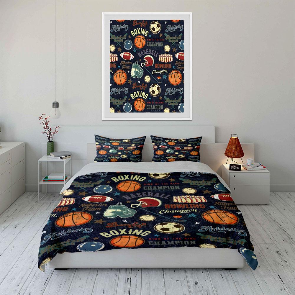 Sports Theme Decorative Fabric Set Soft Comfortable Duvet Cover Bedding Set Included 1*Duvet Cover & 2*Pillowcases, Gift