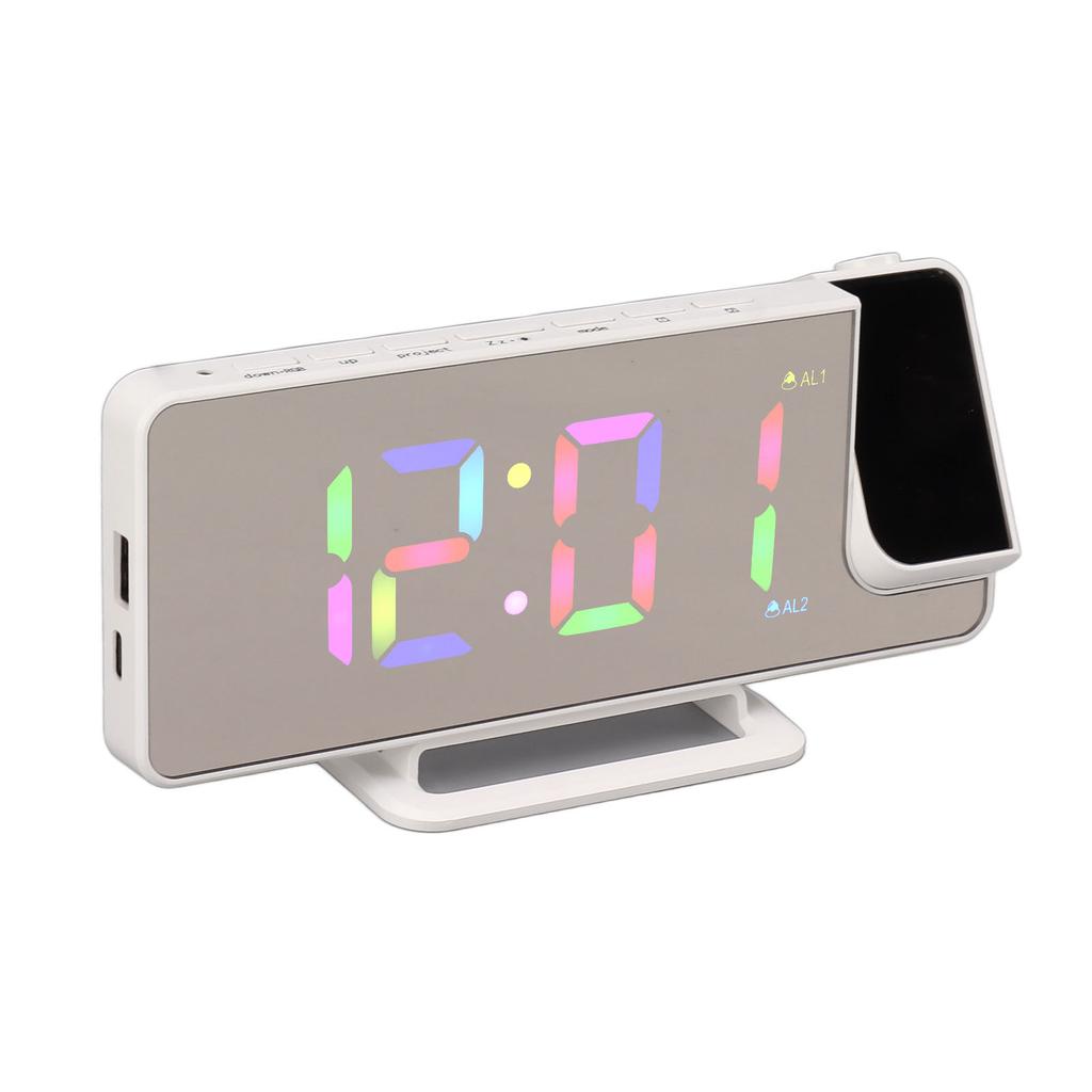 Digital Clock RGB LED Large Screen Mirror Projection Multifunctional Table Electronic Alarm White