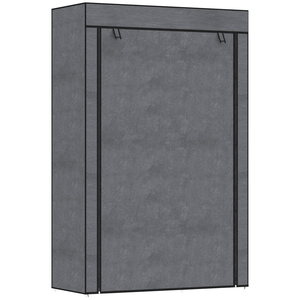 Fabric Wardrobe w/ Shelves Hanging Rail Foldable Wardrobe Dark Grey
