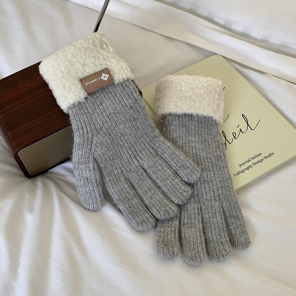 Full finger Touch Screen Thickened Warm Woolen Knitted Gloves for Autumn and Winter New Style Finger Separated Cycling Hand Protection for Women