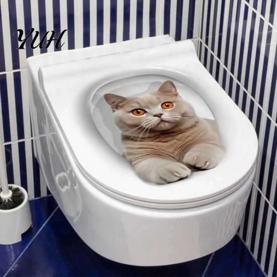 Abnehmbare PVC-Toilettenaufkleber 3D Cartoon Katze Aufkleber, Wasserdichte Niedliche Tier Deckel Kreative Sitzfläche Kunst Aufkleber, Lustige Selbstklebende Badezimmer Wand