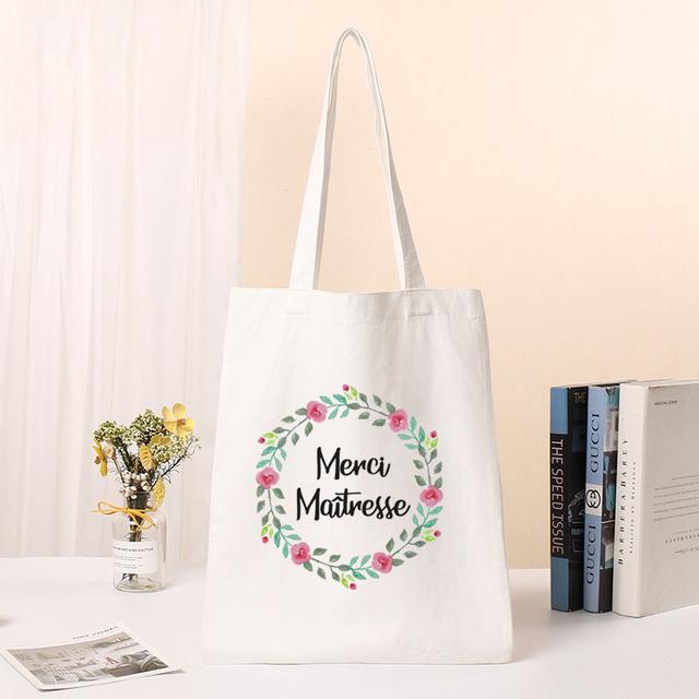 New Female Bag Shopping Bags Shoulder Bag Foldable Reusable Casual Thank You Mistress Print Canvas Student Portable Handbags