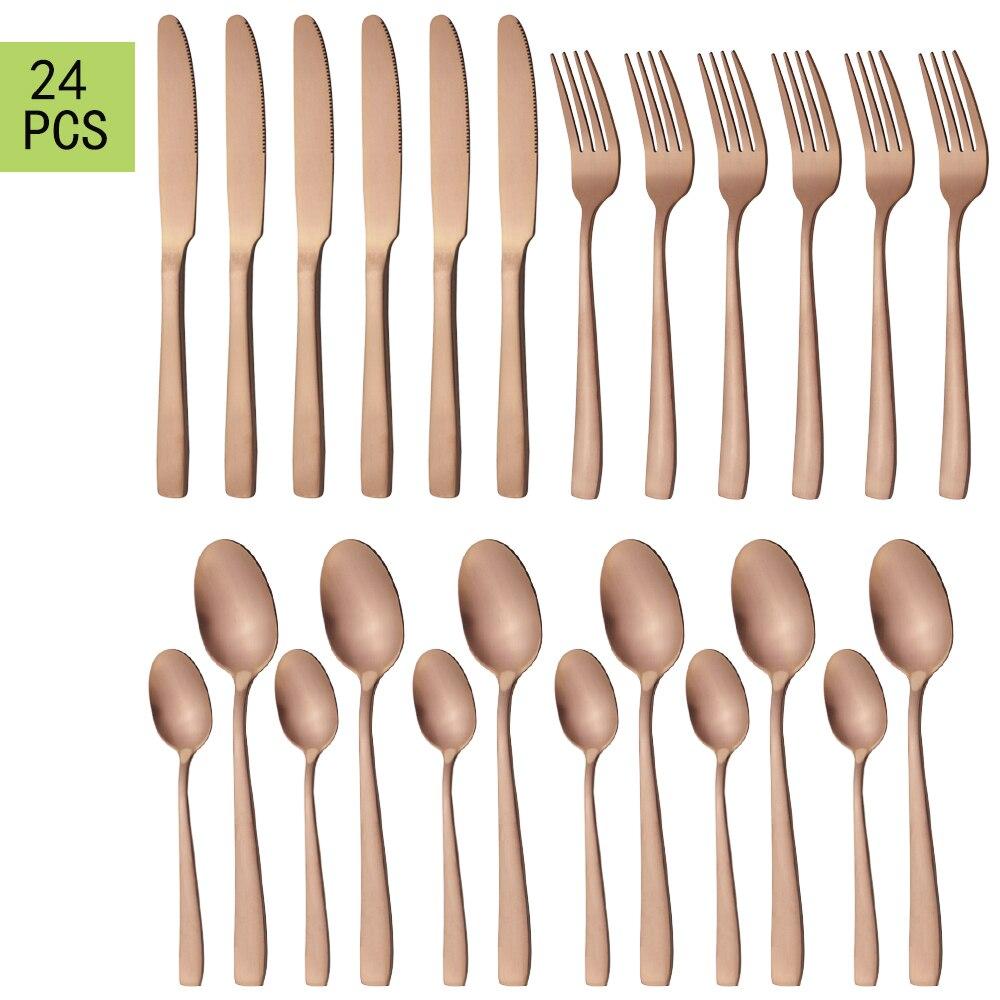 24ks Černé nádobí Nerezové příbory Večeře Nůž Lžíce Vidlička Dezertní lžičky Západní kouskové nádobí Sada kuchyňského nádobí