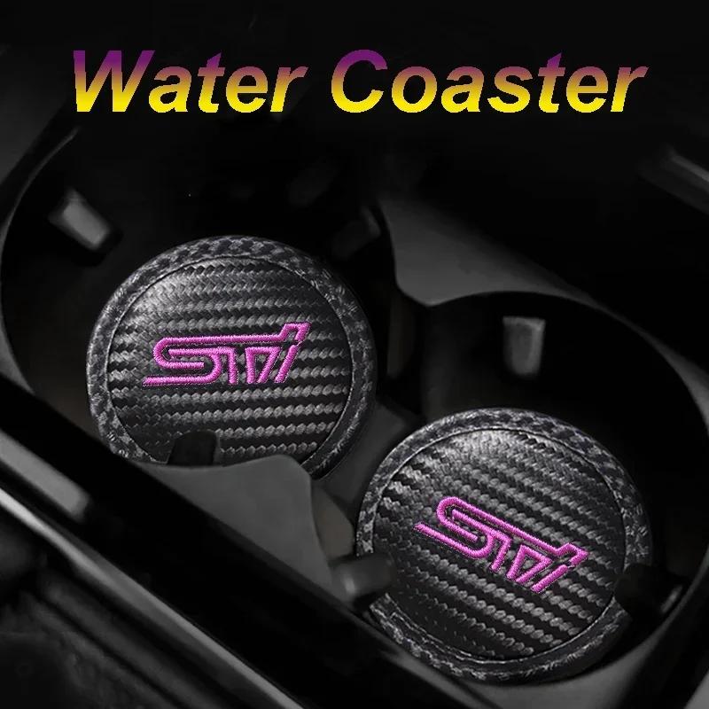 For Subaru Impreza Legacy Forester Outback WRX BRZ Tribeca 2pcs Car Badge Interior Parts Anti-slip Mat Water Coaster Accessories