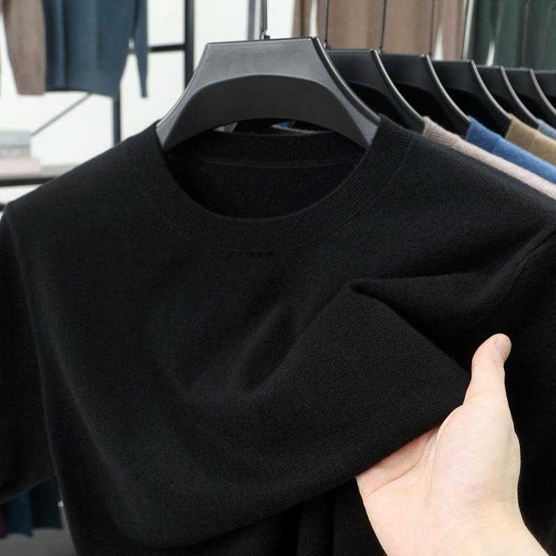 Men's High-Quality Short-Sleeved Knitted Wool Sweater for Spring/Summer