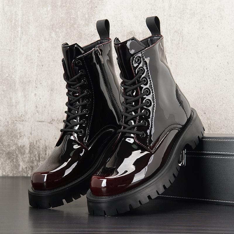 British Style Men Casual Stage Nightclub Dresses Patent Leather Boots Tide Platform Shoes Autumn Winter Boot Cowboy Ankle Botas