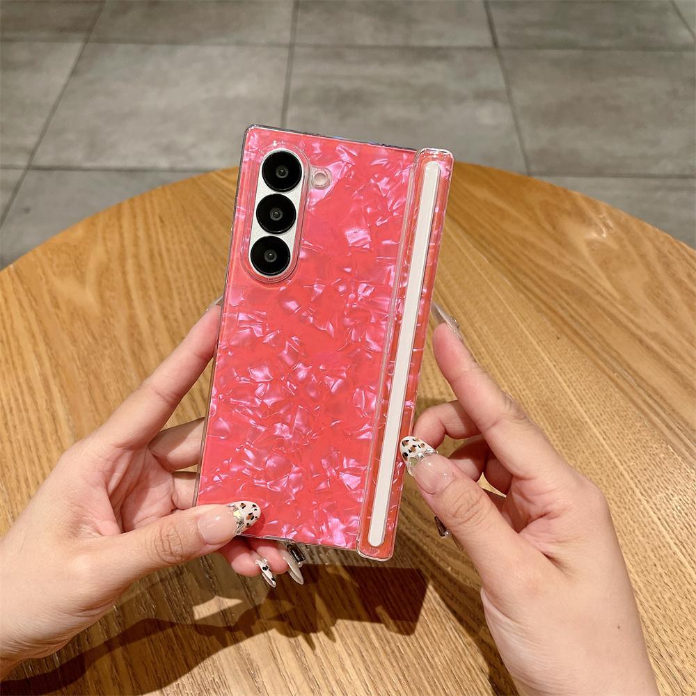 Custodia Rigida di Lusso con Motivo a Conchiglia Aurora per Samsung Galaxy Z Fold 7 6 5 4 fold7 zfold Fold6 Cover Posteriore Colorata in Acrilico Antiurto