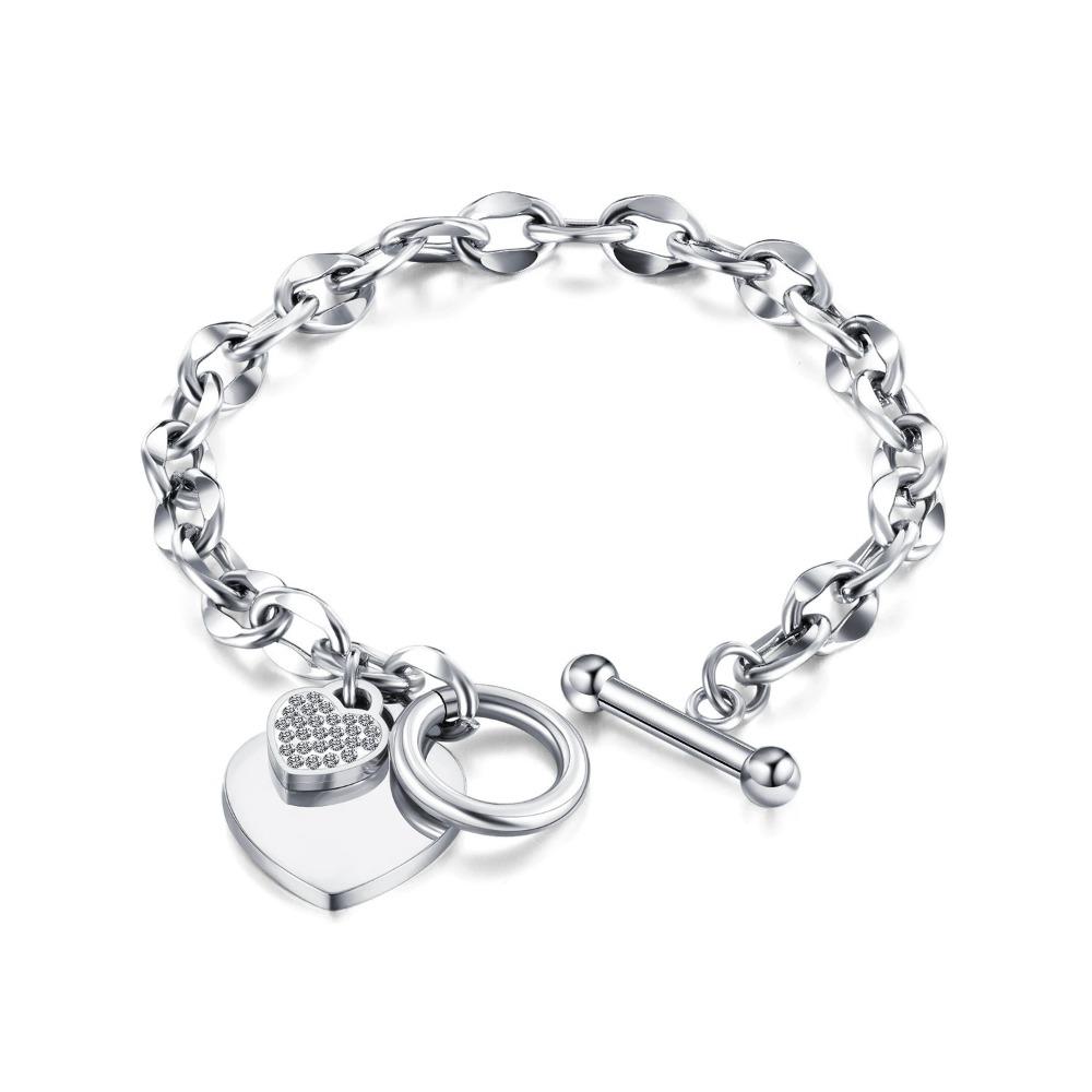 Fashionable Titanium Steel Geometric Heart Bracelet for Women Minimalist Style with Crystals