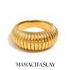 MamacitaSlay Classic 316L Stainless Steel 10mm Vertical Stripe Ring Waterproof 18K Gold Plated Jewelry Women's Elegant Ring Gift