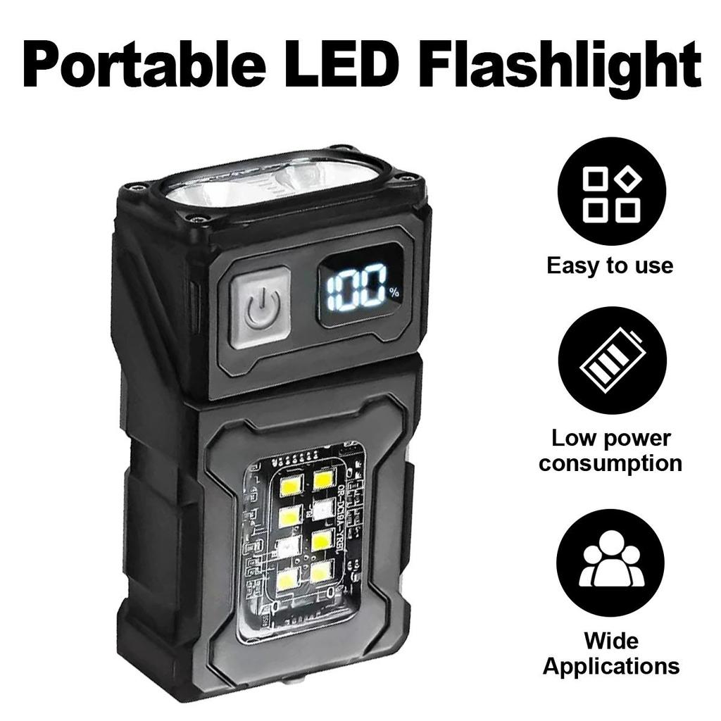 Mini Led Cob Flashlight Dual Light Source Multifunctional Flashlights Portable Keychain Multiple Modes Usb Charged 180°rotatable
