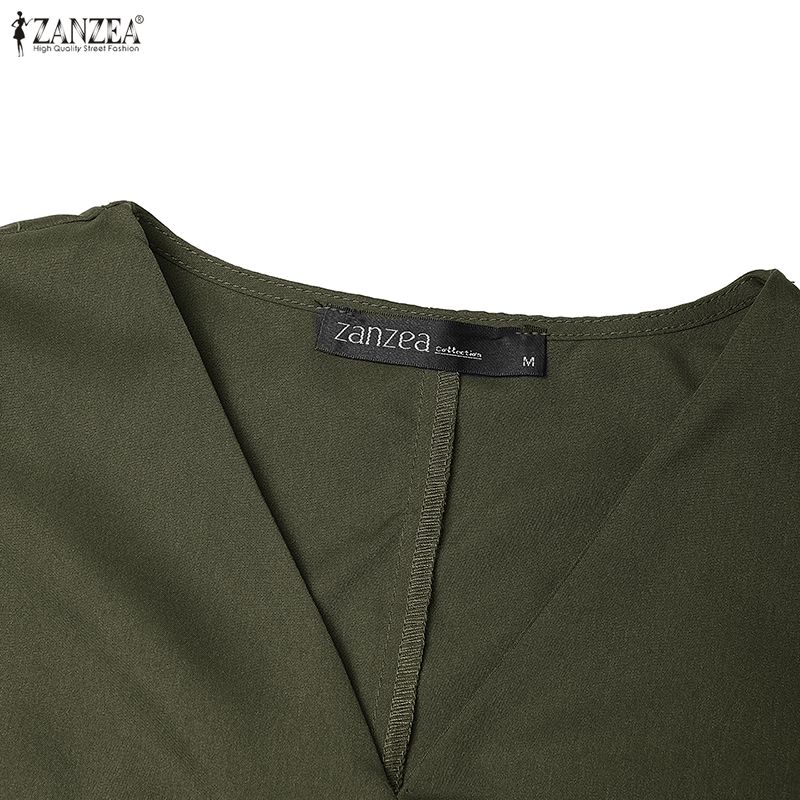 ZANZEA Women Casual V-Neck Solid Color Short Sleeve A-line Dress