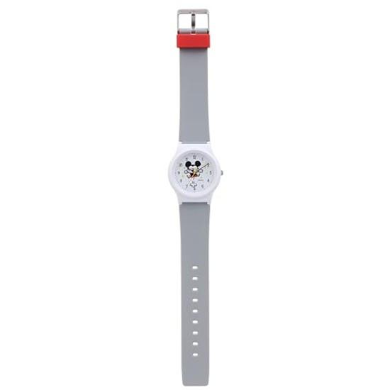 Citizen QQ analog watch featuring Kanahei Mickey Mouse 10 ATM water-resistant urethane strap model V06A-513VK girls gray.