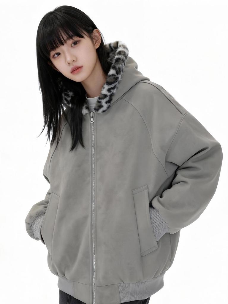 Unisex Reversible Retro Leopard Print Fleece-Lined PU Leather Jacket