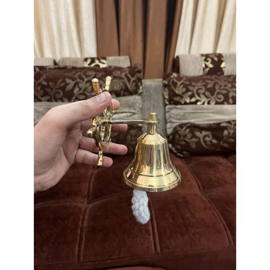 Antique Brass Ship Bell Nautical Hanging Door Bell With Wall Mounted Bracket