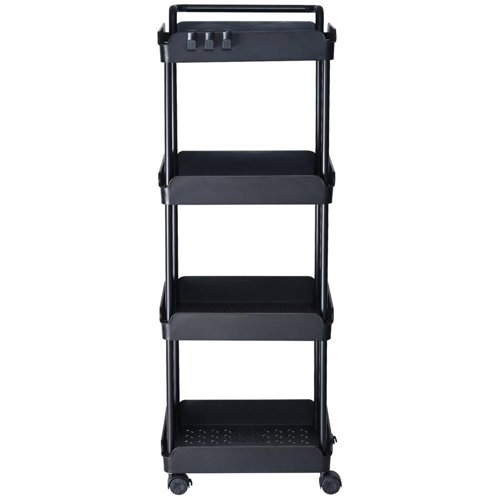 4-Tier Rolling Utility Cart, Kitchen Cart with Lockable Wheels, Multi-Functional Storage Trolley with Handle for Office, Living Room, Kitchen, Movable