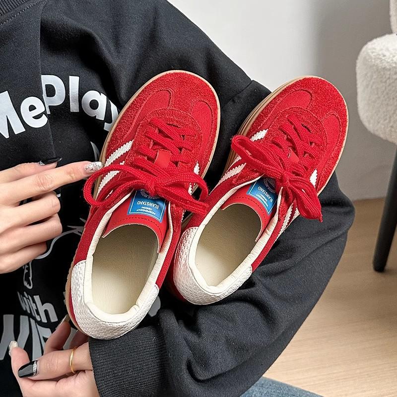 

Leather version! 5cm small inner height increase blue women s thick-soled flat-bottomed sports and leisure board shoes 35 красный