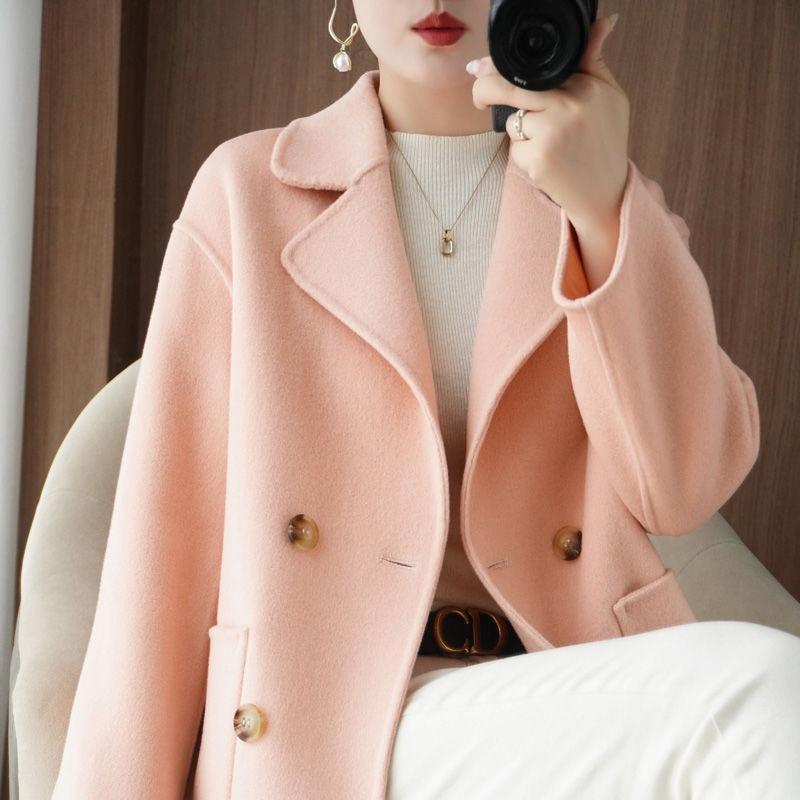 Palton Scurt din Lână Dublu Fațetat pentru Mame Croială Largă Slim Fit Jachetă Trench Îmbrăcăminte Exterioară pentru Femei de Vârstă Mijlocie