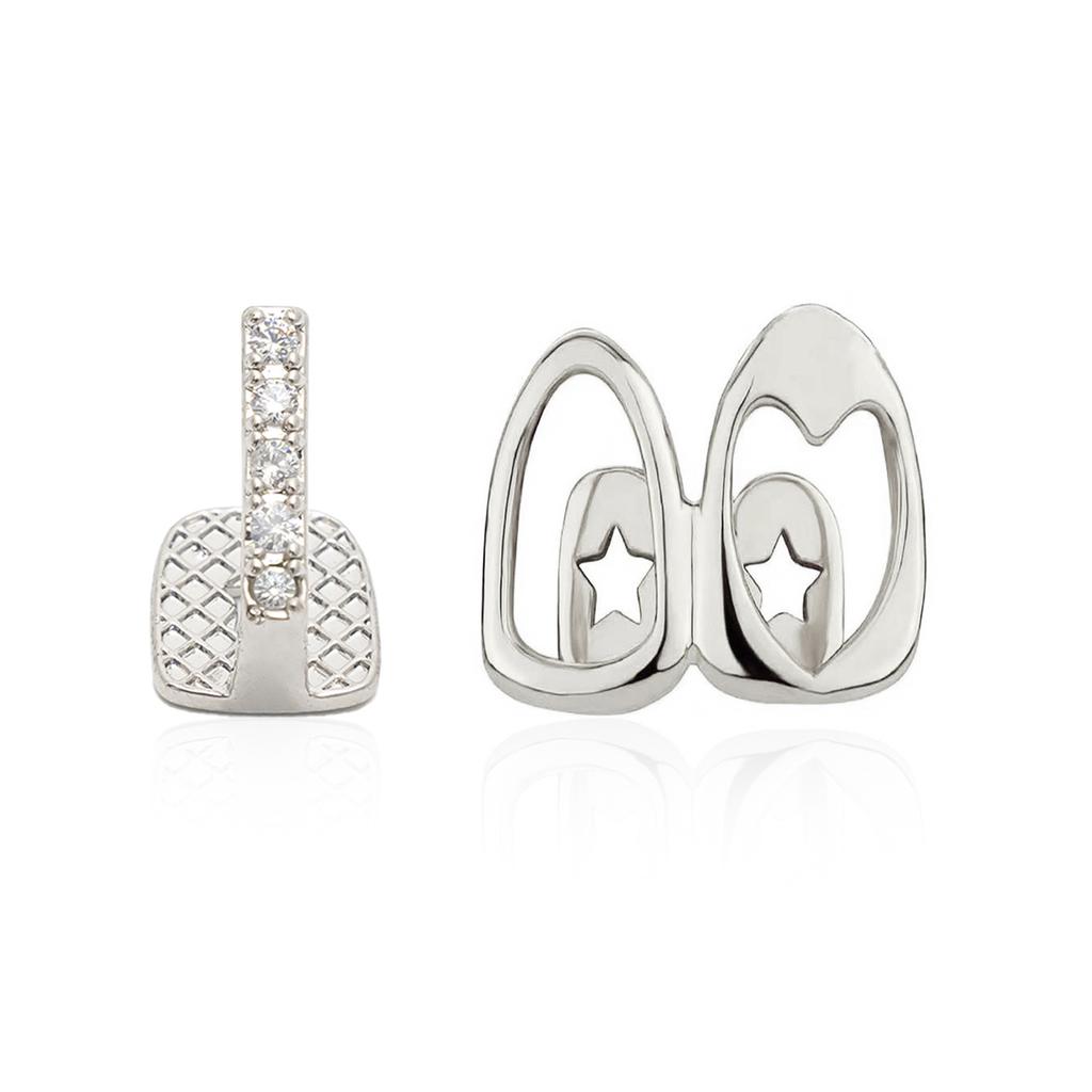 2pcs Set Hip-hop Gold Color Hollowed Hearts Zircon Inlay Stainless Steel Dental Grills for Women Men Teeth Jewelry Accessories