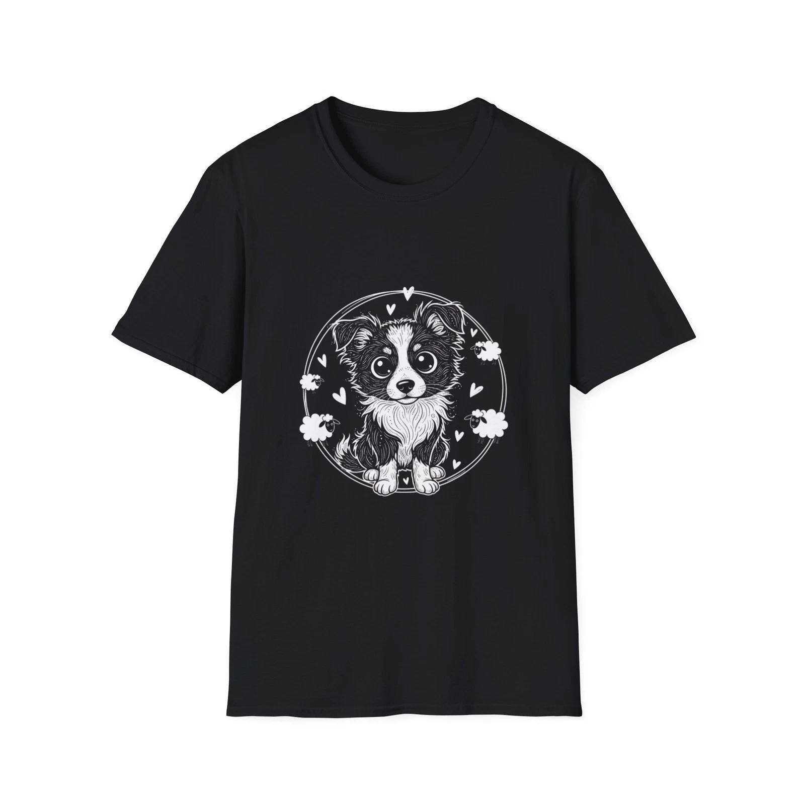 Dog Border Collie Cute Illustrated Sheep Black Tee Graphic T-Shirt 3XL