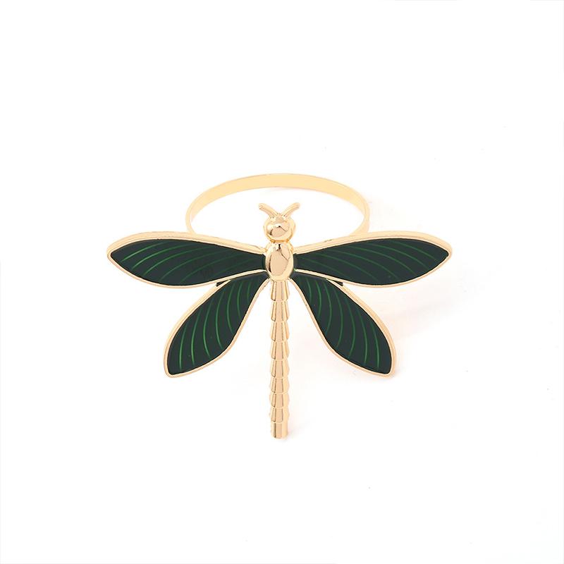 2/4Pcs Green Oil Dripping Dragonfly Home Decoration Hotel Napkin Ring Fashion Insect Napkin Ring New Metal Napkin Ring