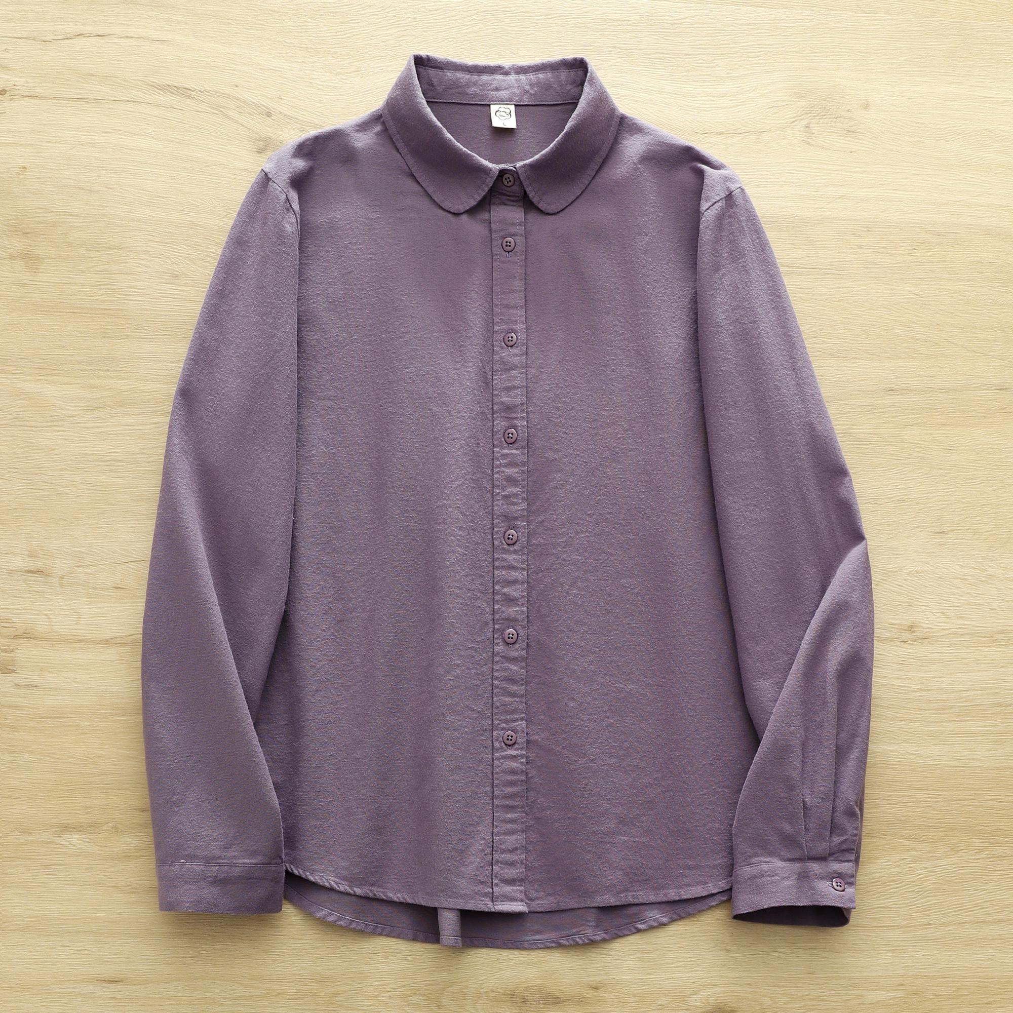 

Women s Brushed Long-Sleeve Shirt with Literary Doll Collar, Perfect for Layering or Inner Wear L (Recommended 110-130 lbs)