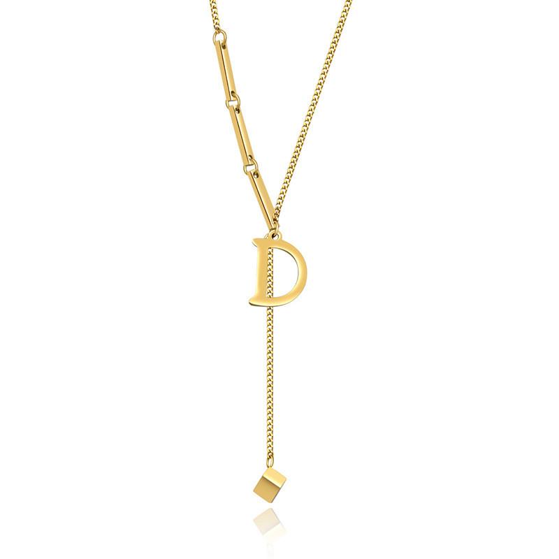 

Элегантное ожерелье с подвеской в виде буквы D из титановой стали для унисекс, для повседневного модного образа золотой